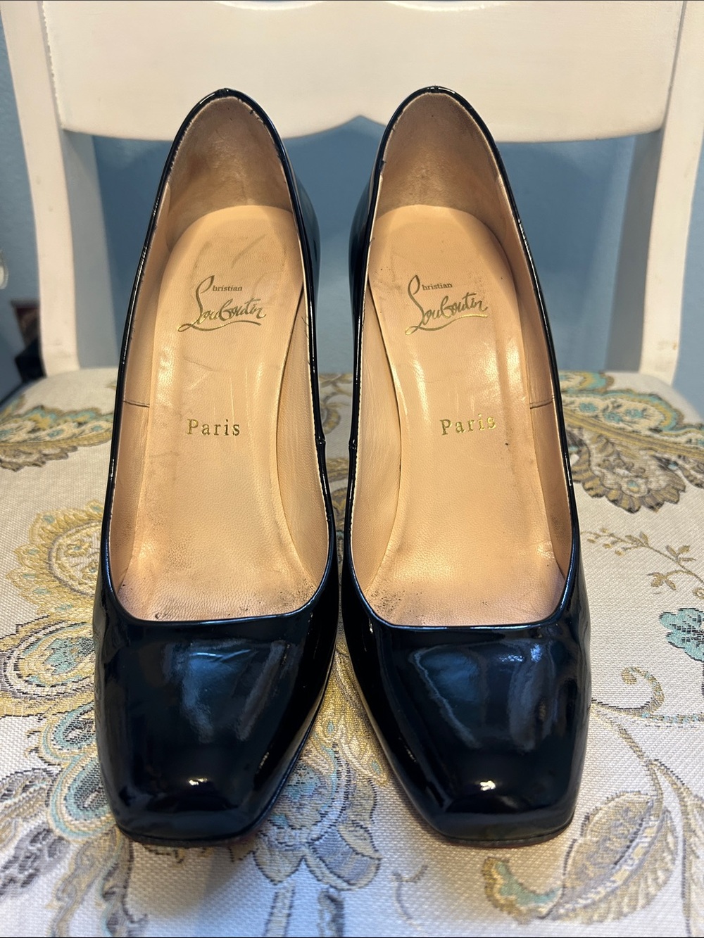 Christian Louboutin Black Patent Square-Toe Pumps